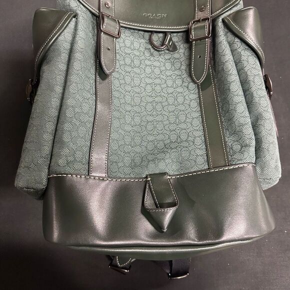 New Coach Hitch Amazon Green Micro Signature Jacquard Leather Backpack - Picture 4 of 13